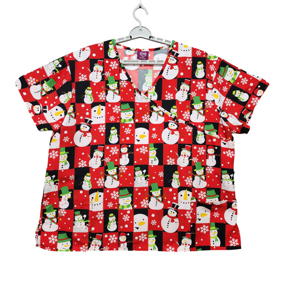 Divine Curves Medical Scrub Top SIZE 3X Short Sleeve Wintery Snowmen Soft Nurse - Picture 3 of 13